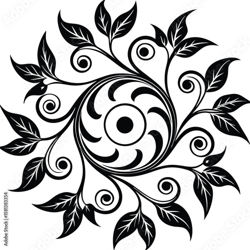 Ornamental Swirl With Leafy Bud Corner Silhouette