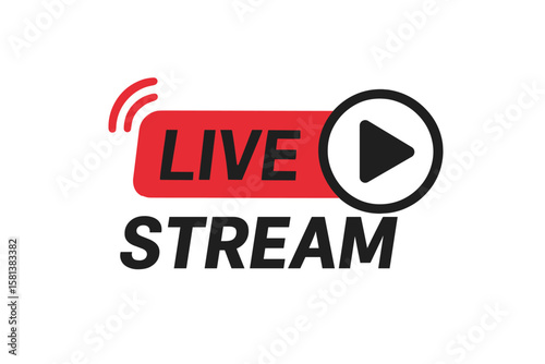 Live stream broadcasting icon with play button and wireless signal emblem. Online video streaming media design element for TV sport news radio webcast digital entertainment logo