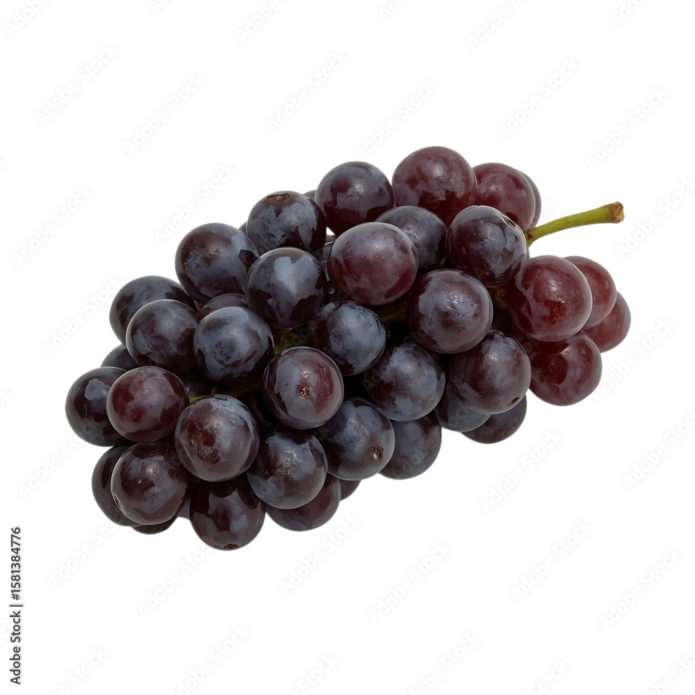 Fototapeta premium A fresh bunch of ripe red grapes with a green stem isolated on transparent background