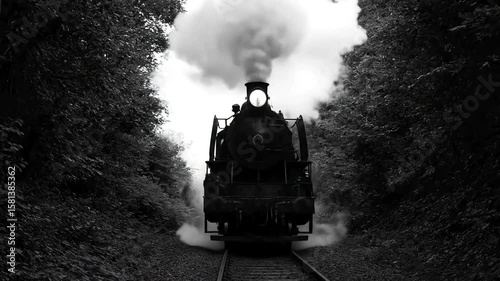 Vintage Steam Train Black White Classic Locomotive Railway Track Smoke