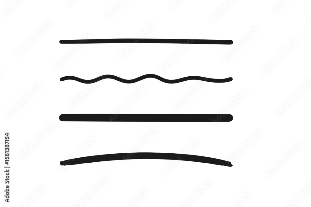 Hand drawn underline strokes vector set. Black marker and brush lines for text highlighting. Doodle sketch separators, minimalist design elements. Abstract ink marks collection.