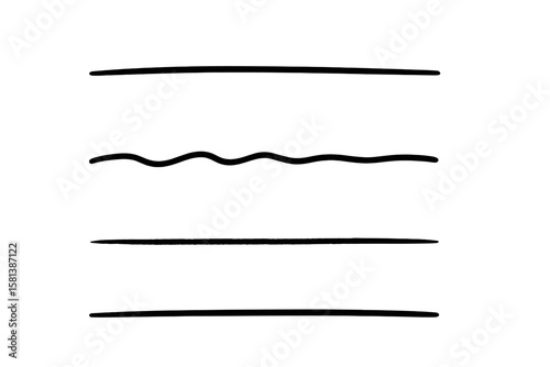 Hand drawn underline set. Black vector strokes for text highlighting. Doodle marker lines collection. Brush, pen, and pencil sketch dividers. Minimalist design elements.