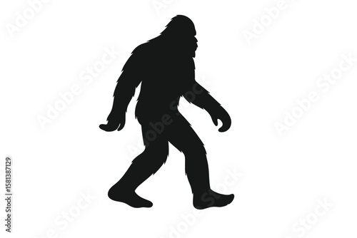 Bigfoot silhouette, a mythical creature from folklore. Ideal for cryptozoology. Mysterious walking beast, legend of Sasquatch or Yeti. Hairy hominid monster vector icon.