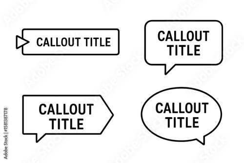 Callout titles vector set. Digital callout bar labels, information boxes, speech bubbles. Essential graphic design elements. Modern minimalist line art frames for text. Vector.