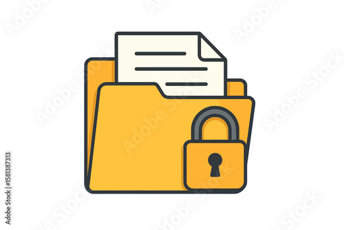 Secure file folder with documents and padlock icon. Confidential data protection, privacy policy, personal information security, document safety, access control concept illustration