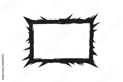 Grunge jagged rectangle shape vector, irregular uneven sharp angular rectangle, distressed rough border frame, edgy grungy design element, transparent background