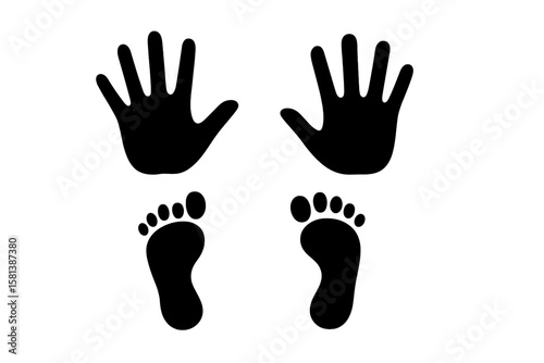Hand and Foot Print Silhouette Collection, Handprint Footprint Vector Set, Gesture and Symbol Icons, Communication Concept, Sign Language, Black Isolated Illustrations