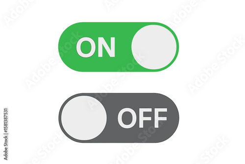 Toggle Switch Button Vector Set. On Off Power Switches. Flat Design UI Elements for App, Website, User Interface, Settings, Modern Devices, Control Panel, Web Template