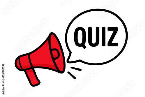 Quiz sign with red megaphone and quiz speech bubble, answer question symbol, loudspeaker icon, business marketing banner, examination test concept, social media promotion design