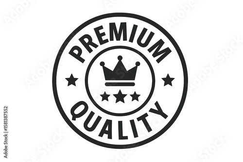Premium Quality Label Badge Vector. Luxury Seal with Crown and Stars. Round Emblem for Best Quality Guarantee, VIP, Exclusive Product, Certified Goods, Award Icon, Flat Design Illustration