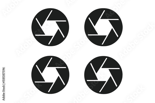 Set of 4 Camera Shutters Vector Illustrations with Transparent Background, Photography Aperture Icons, Lens Diaphragm Designs, Digital Camera Elements
