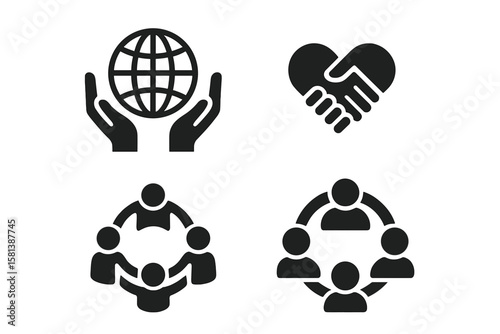Unity and Togetherness Icons Representing Global Connection, Teamwork, Partnership, Inclusive Multicultural Symbols for Corporate and Community Projects Promoting Universal Harmony