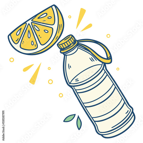 A bottle of lemonade with a lemon slice vector