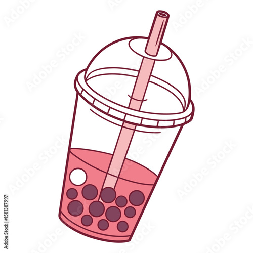 A pink bubble tea with tapioca pearls vector