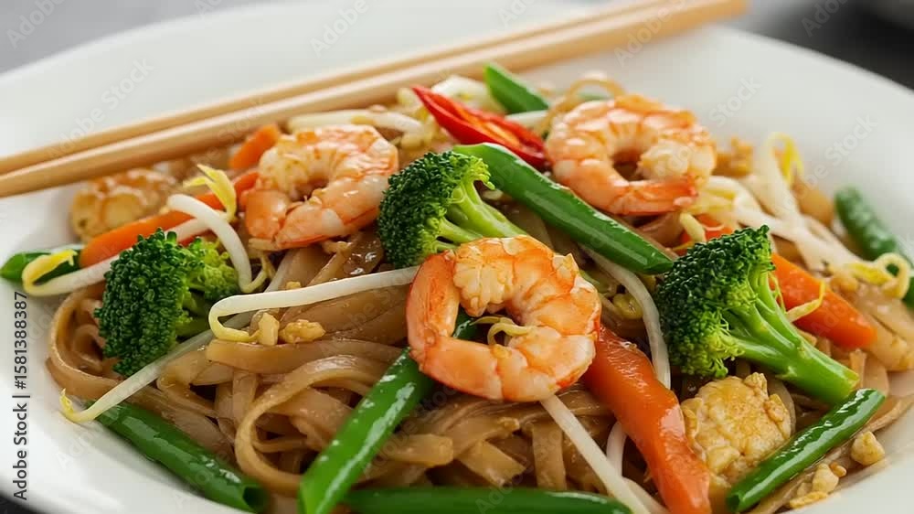 Stir-fried noodles with shrimp and vegetables Stir-fried noodles with shrimp and vegetables