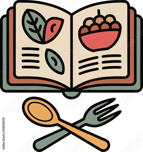 Recipe Book With Spoon And Fork Illustration Representing Cooking Healthy Food Nutrition Culinary Inspiration Kitchen Menu Diet And Homemade Cooking Concept

