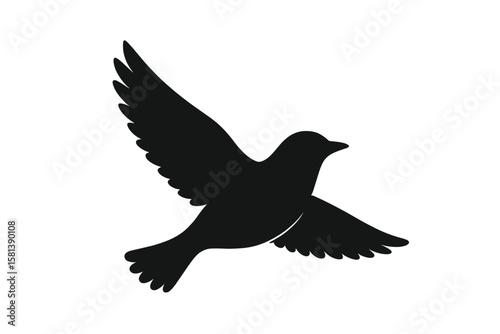 Bird silhouette vector icon. Flying dove or pigeon shape. Symbol of peace, freedom, love, hope. Holy spirit sign. Simple black animal wildlife graphic element for logo design.