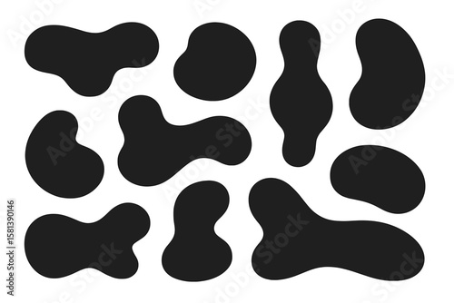 Abstract organic blob shapes vector illustration set. Modern liquid amoeba form for design. Irregular, random, and minimal graphic elements isolated on a white background.
