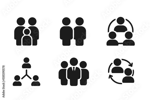Diverse People and Community Icons Vector Illustration Showing Family, Friends, Colleagues, Students Engaged in Various Activities, Organized Set on Transparent Background