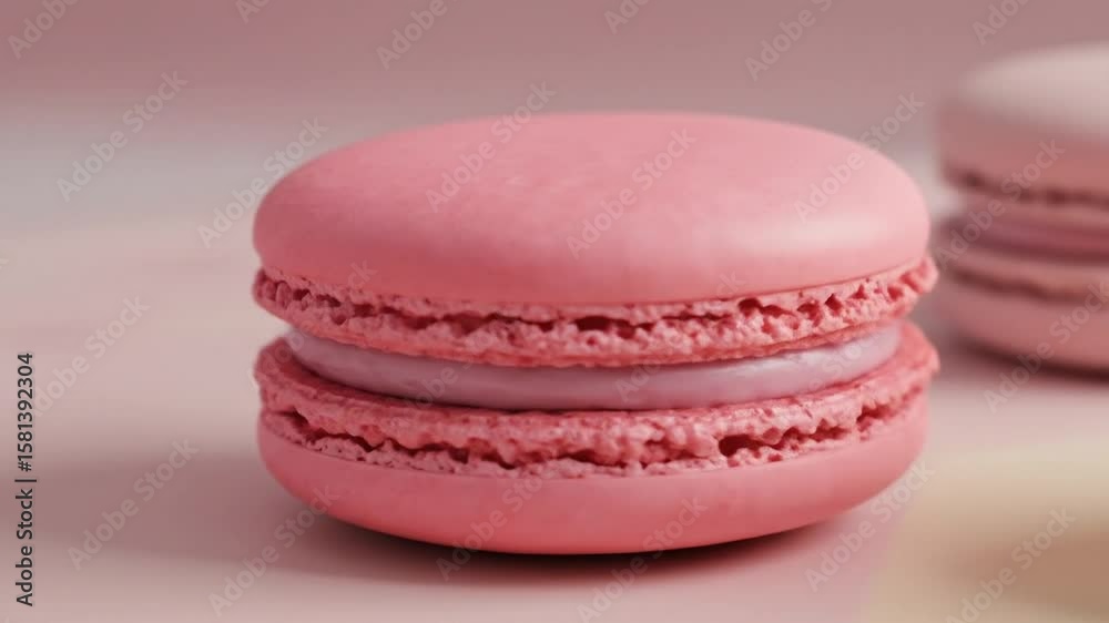 Pink macaron on light pink background. 