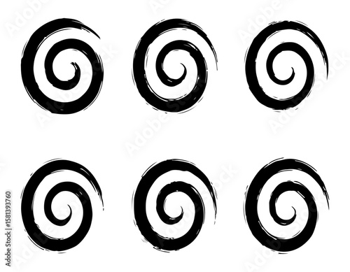 Grunge Style Spiral Icons with Hand Drawn Ink Brush Texture Set