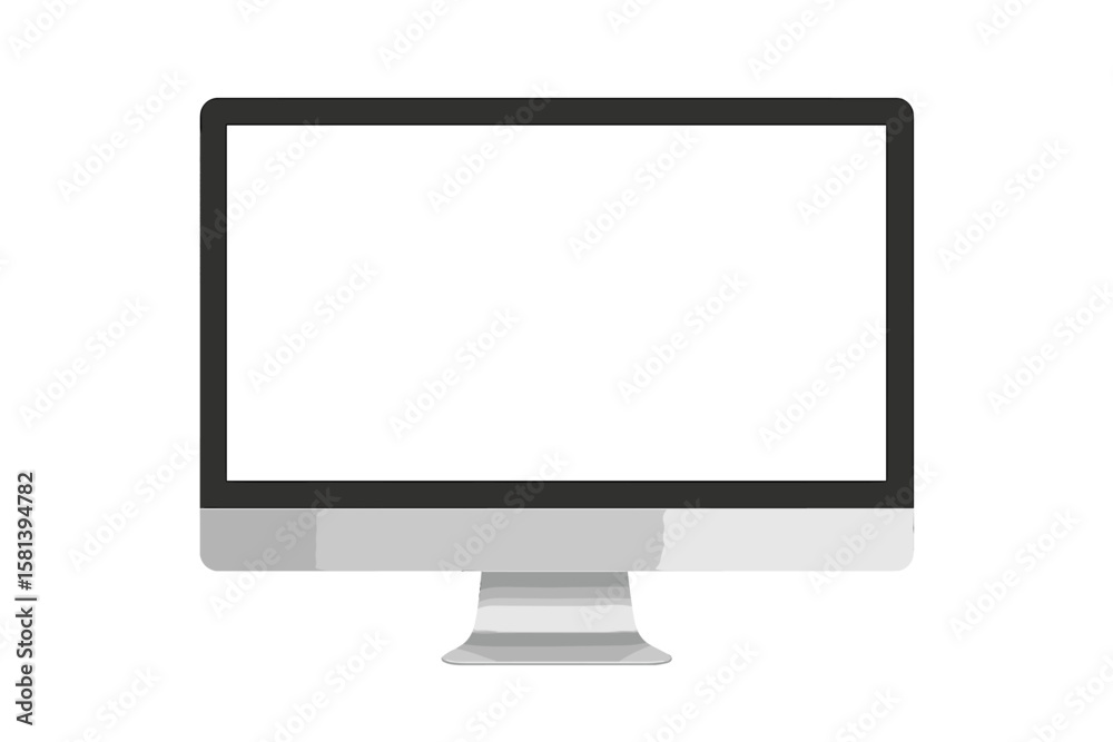 Computer monitor mockup. Empty screen, blank display for advertising. Silver modern device. Technology concept, digital screen, desktop computer, vector illustration isolated. Computer monitor mockup. Empty screen, blank display for advertising. Silver modern device. Technology concept, digital screen, desktop computer, vector illustration isolated.