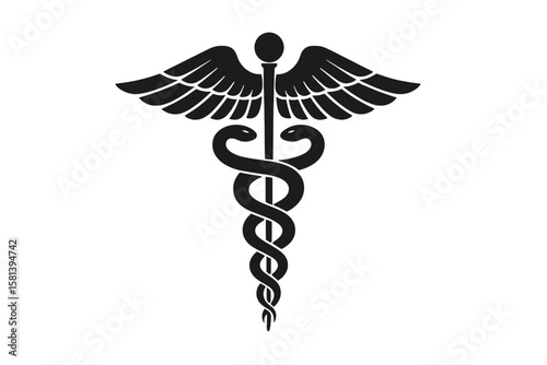 Caduceus Medical Symbol Vector Illustration, Transparent Background, Winged Staff with Two Serpents, Medical and Healthcare Icon, Pharmacy, Medicine, Healing, Health Symbol