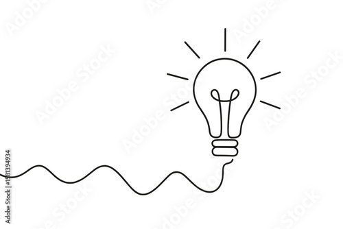 Continuous Line Drawing Light Bulb. Minimalist Idea Concept. Creative Innovation Process. Simple Business Solution. Untangled Problem. Inspiration Symbol. Vector Illustration