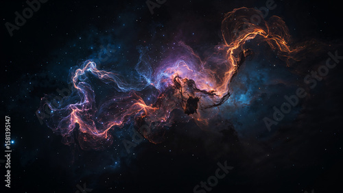glowing interstellar nebula filaments swirling through the inky blackness of cosmic space
