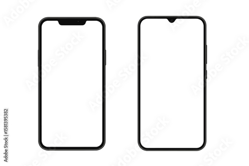 Smartphone mockup set with transparent screen isolated on transparent background, detailed black mobile phone mockups, front view smartphone templates, 3D model
