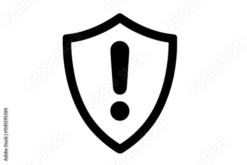 Shield icon with exclamation mark, warning symbol, attention alert, risk caution, security protection, safety shield, danger sign, alert emblem, vector graphic icon
