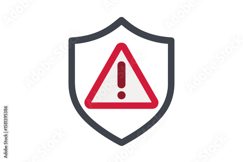 Shield Warning Icon, Exclamation Mark Alert, Risk Caution Symbol, Security Protection Badge, Safety Notification, Vector Illustration, Transparent Background, Emergency Attention Sign