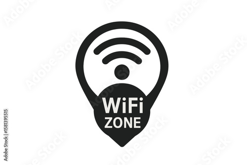 WiFi zone icon with wireless internet signal, transparent background, vector illustration, location marker, network connection, digital communication, technology symbol