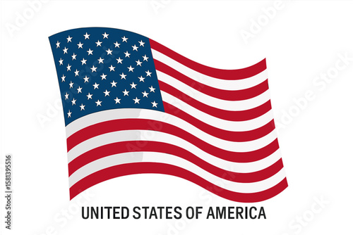 USA flag inclined waving, transparent vector illustration, United States of America patriotic symbol, American flag stars stripes, red white blue, digital graphic, high resolution PNG