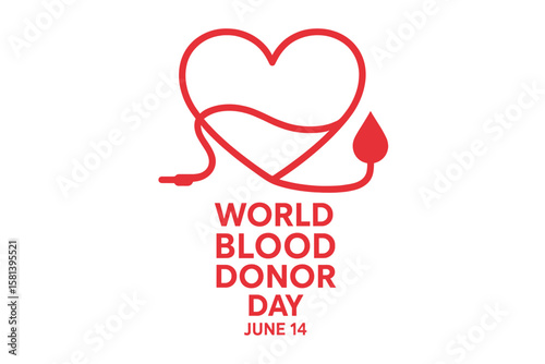 World Blood Donor Day June 14th Concept with Heart-Shaped Line Tape, Blood Donation Awareness, Medical Care, Healthcare Support, Life Saving Vector Illustration