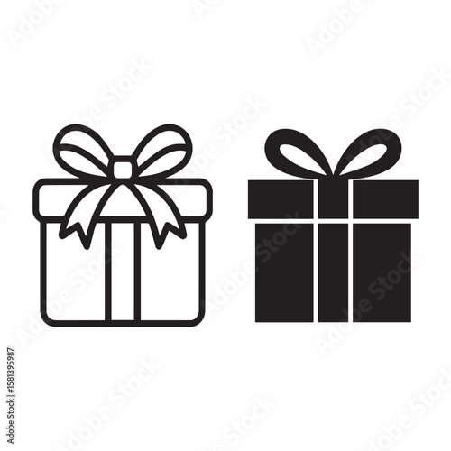 Set of present gift box line art and silhouette vector illustration