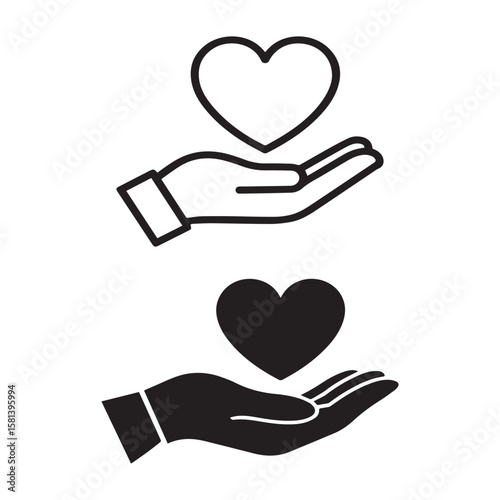 Heart in hand vector icon representing love support and 
kindness