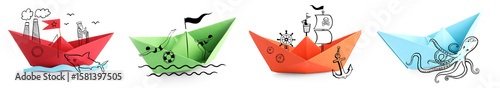 Set of color origami boats ...