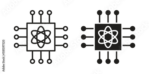 Quantum computing icon design element. Editable stroke. Vector
