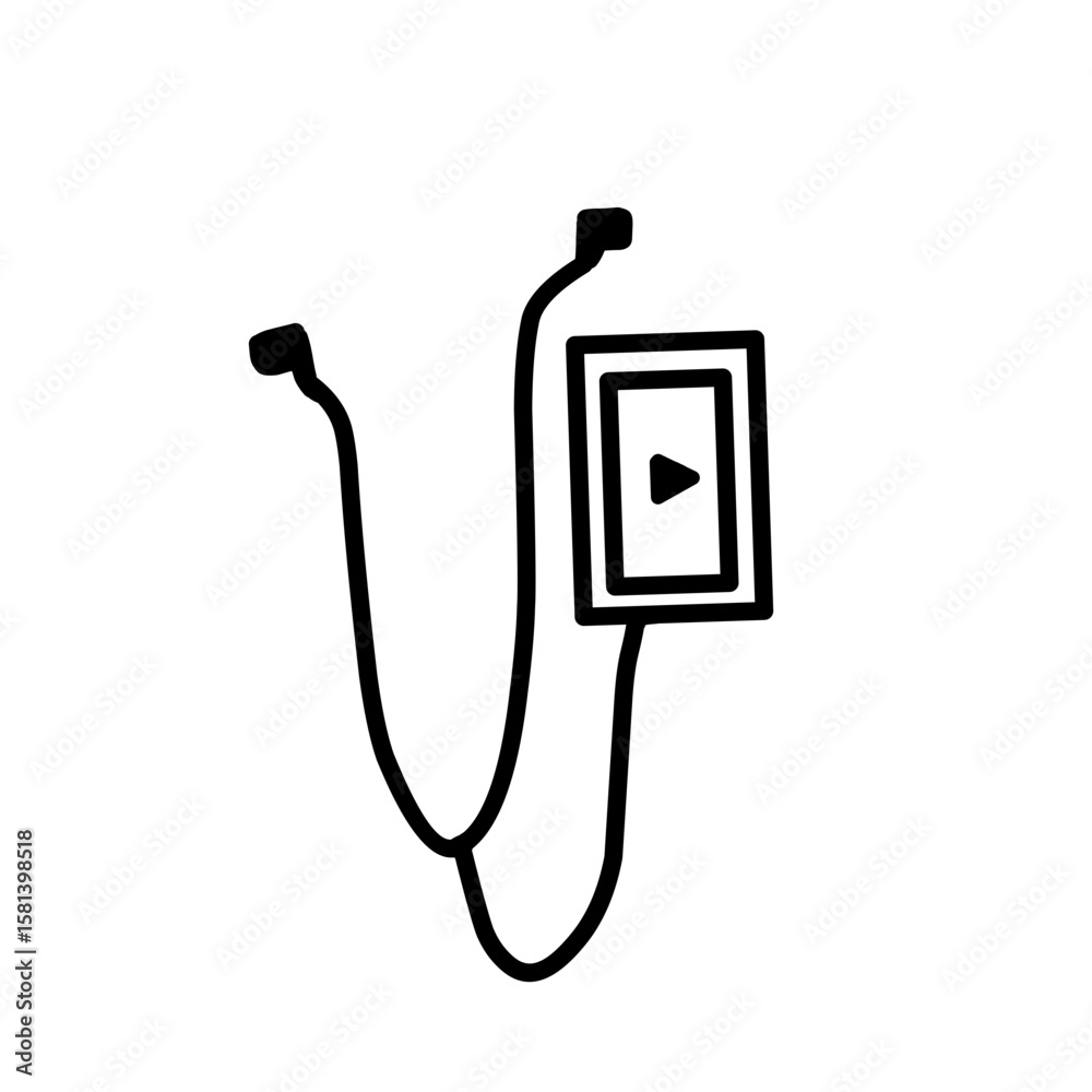 Obraz premium Hand drawn earphones illustration on white background, music and audio concept