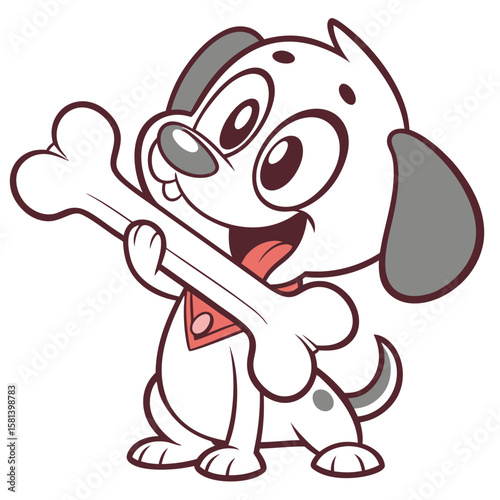 Cute cartoon dalmatian puppy holding a bone vector art