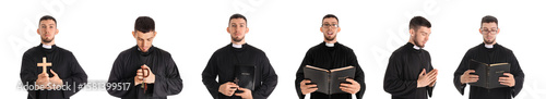 Set of young priest on whit...