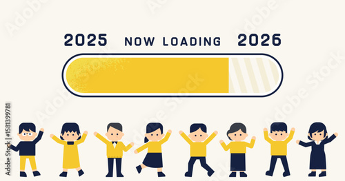 年度進捗イメージ：2025→2026 ロードマップ ローディングバー | ベクター背景 イラスト アイキャッチ バナー