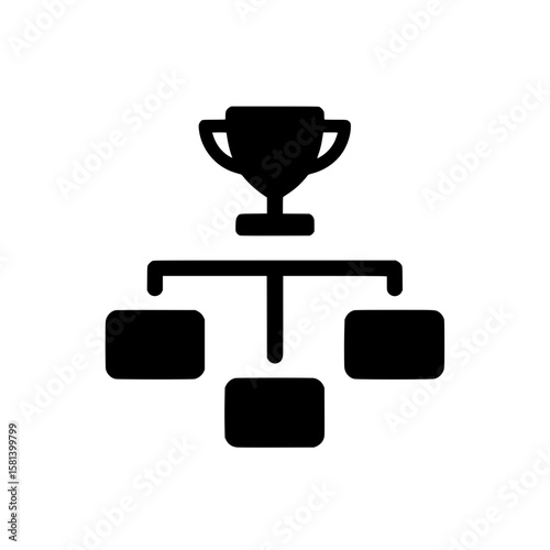 Icon of a trophy on top of an organizational chart representing structured achievement or competitive success
