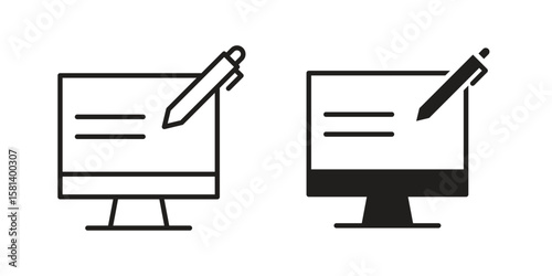 Blended learning icon design element. Editable stroke. Vector
