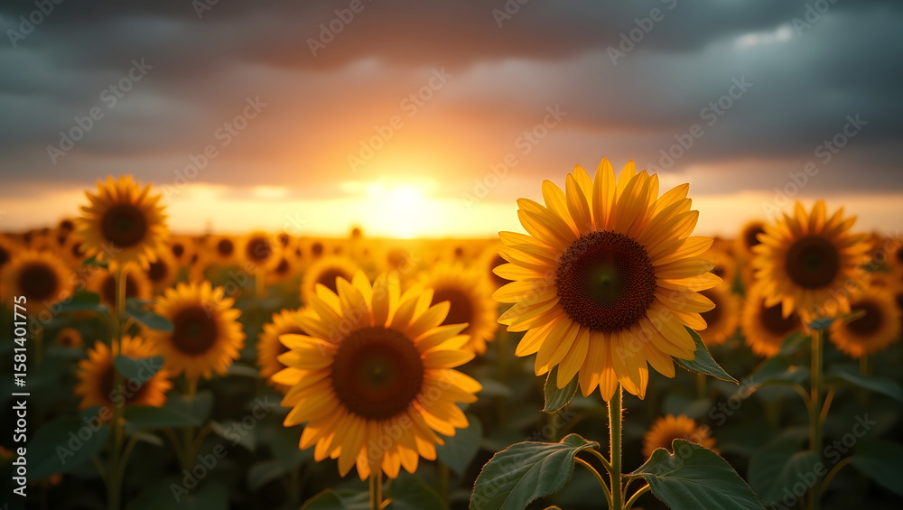 Obraz premium sunflower field at sunset