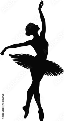 Elegant Ballerina Silhouette in Dance Pose – Ballet Vector Illustration, Transparent Background.