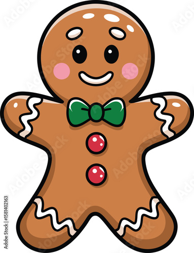 Cute Gingerbread Man Cookie – Christmas Holiday Cartoon Vector