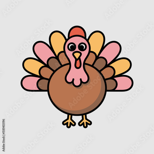 Cartoon turkey character with colorful feathers for Thanksgiving day  