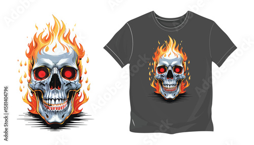Flaming skull design for dtf print